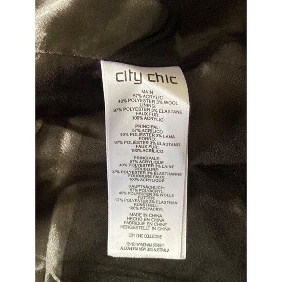 City Chic Black Faux Fur Cuff Belted Jacket Size 16 NWT - Picture 16 of 16